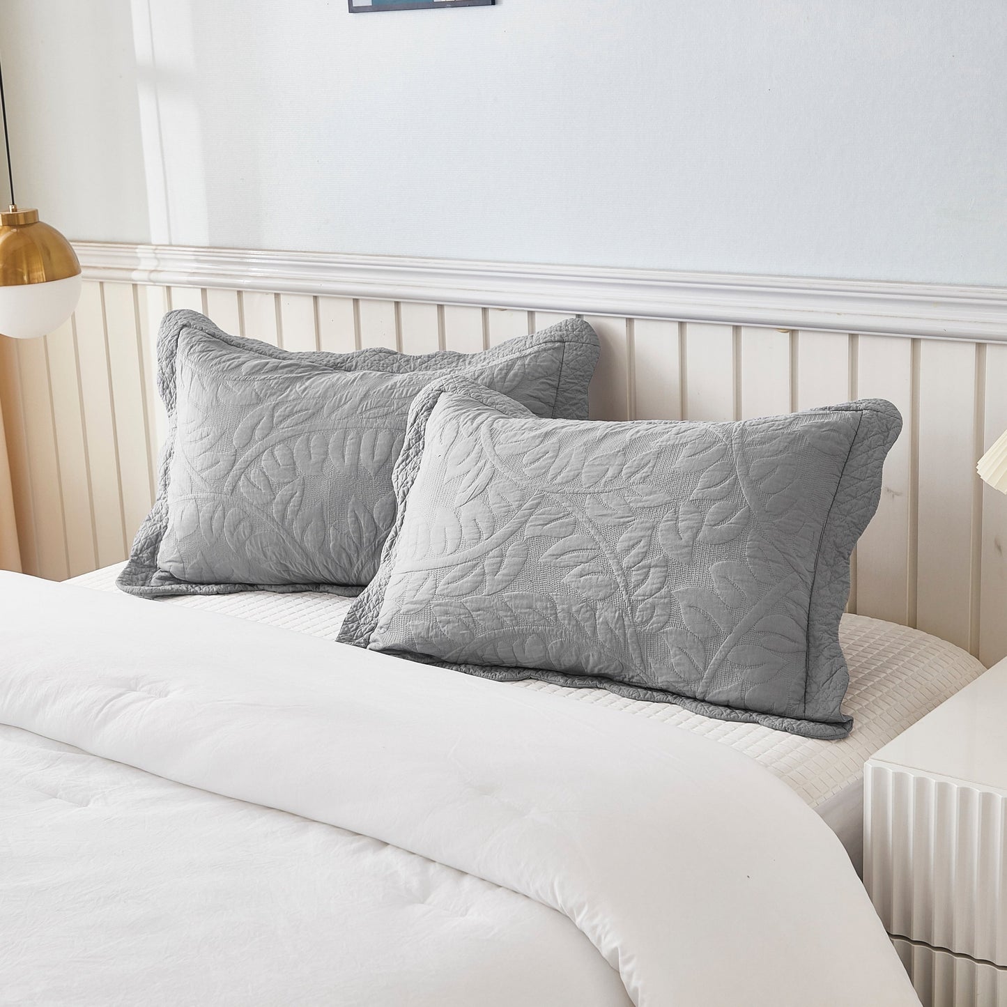 MarCielo 2-Piece 100% Cotton Embroidered Quilted Pillow Shams