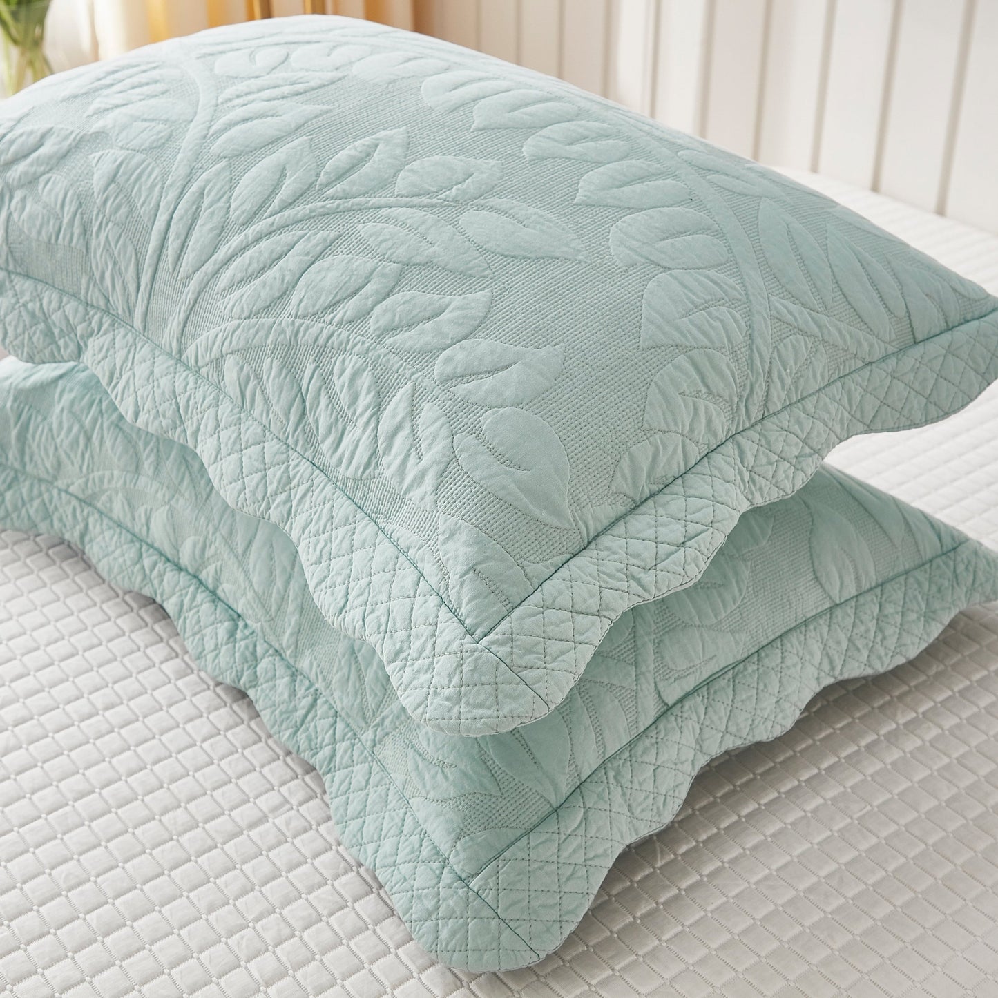 MarCielo 2-Piece 100% Cotton Embroidered Quilted Pillow Shams