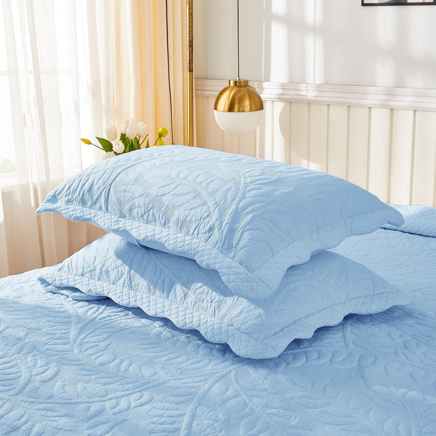 MarCielo 2-Piece 100% Cotton Embroidered Quilted Pillow Shams