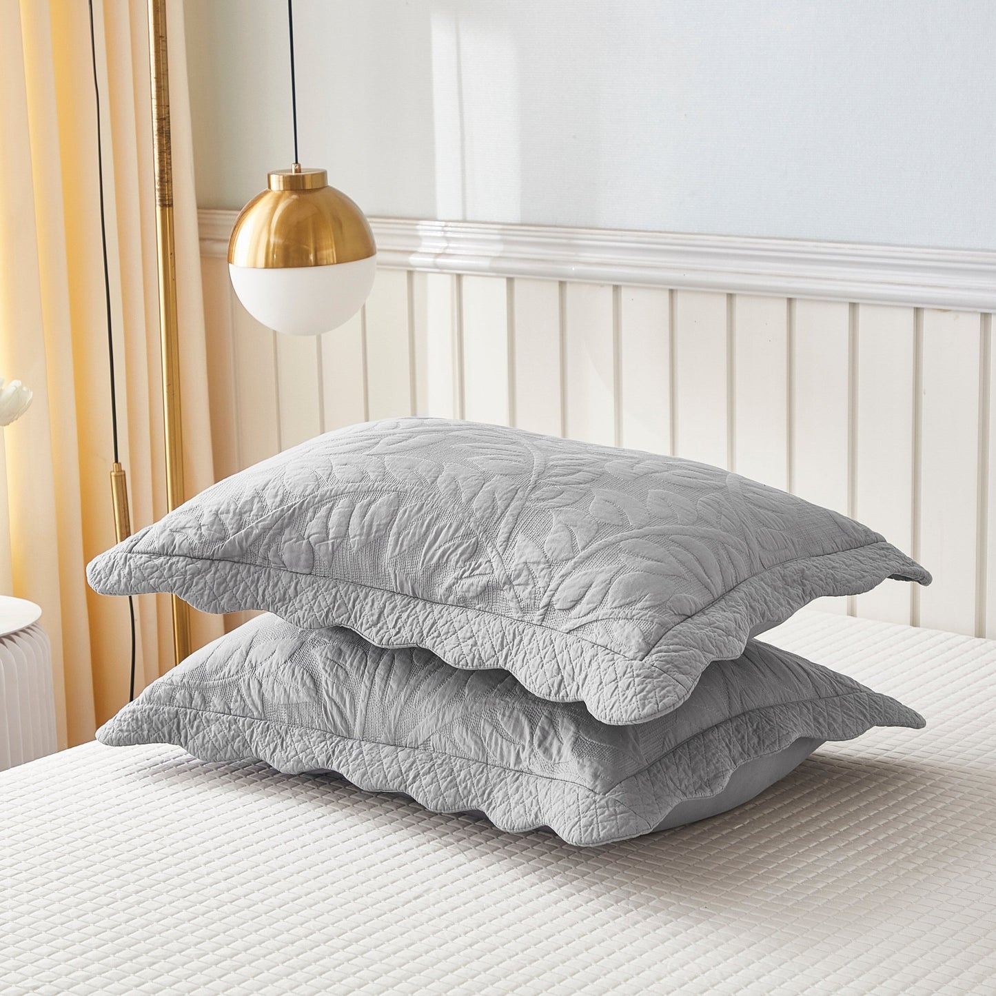 MarCielo 2-Piece 100% Cotton Embroidered Quilted Pillow Shams