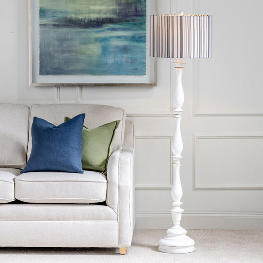 Maribelle 65H Distressed White Resin Multi Stripe Floor Lamp - 65H x 17Rnd