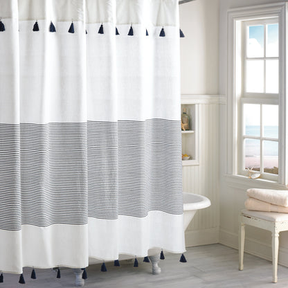 Porch & Den Onassis Modern Stripe Tassel Shower Curtain