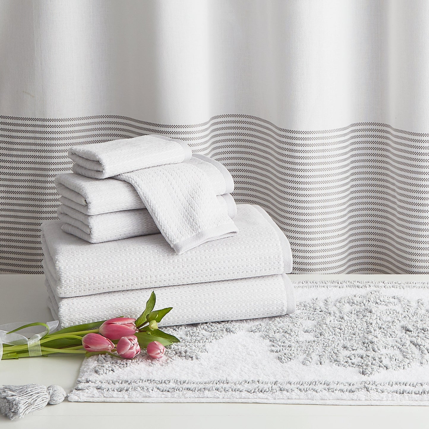 Porch & Den Onassis Modern Stripe Tassel Shower Curtain