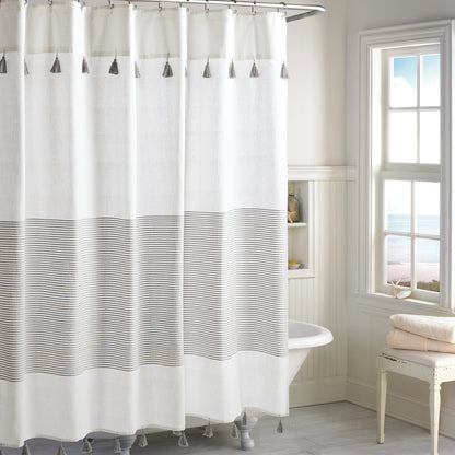 Porch & Den Onassis Modern Stripe Tassel Shower Curtain