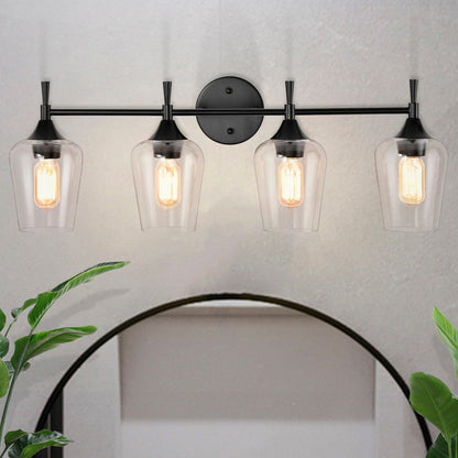Matte Black 4-Light Modern Vanity Light with Clear Glass Shades