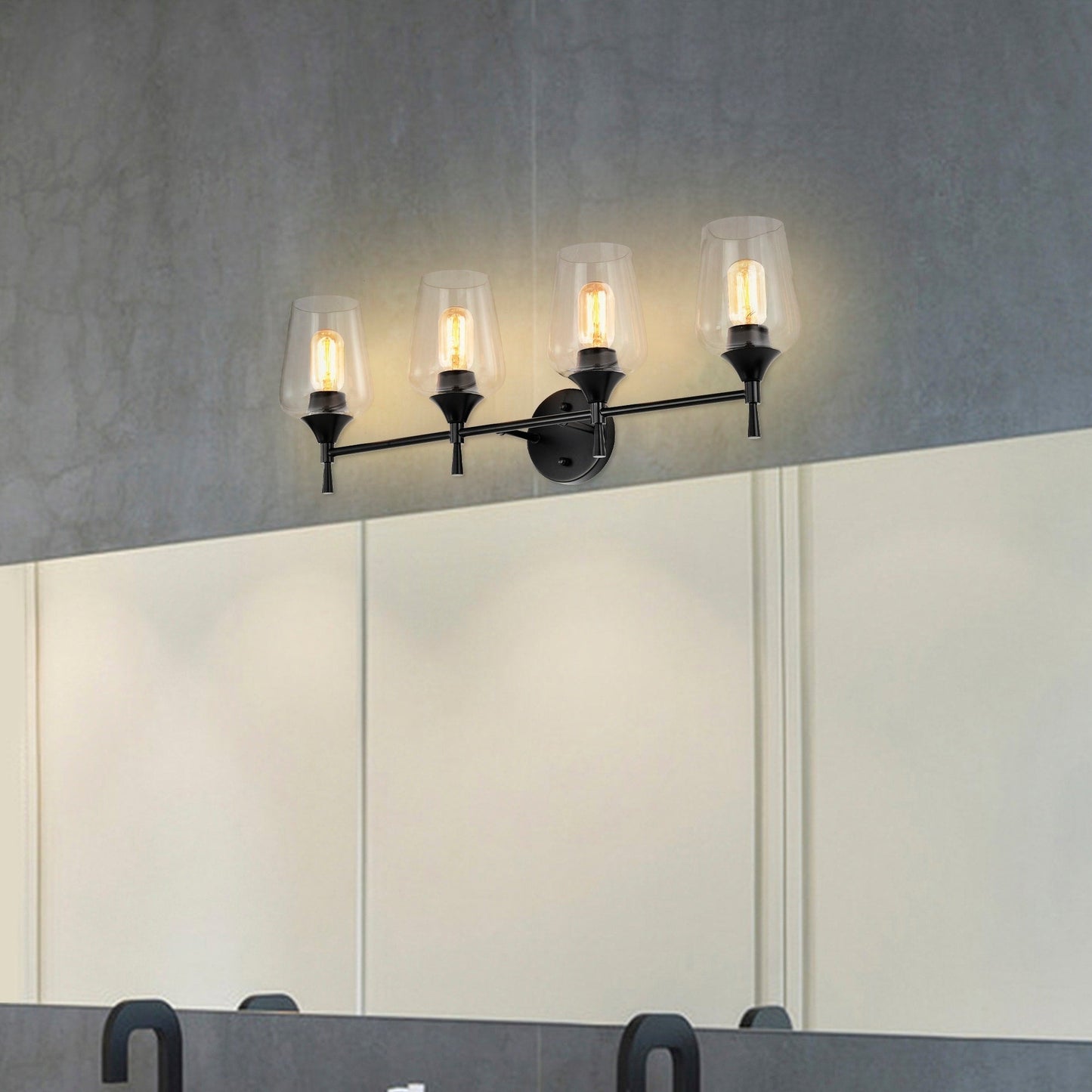 Matte Black 4-Light Modern Vanity Light with Clear Glass Shades