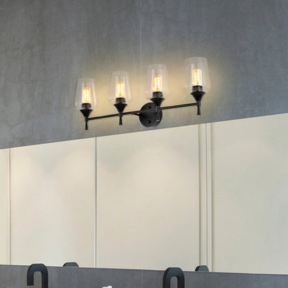 Matte Black 4-Light Modern Vanity Light with Clear Glass Shades