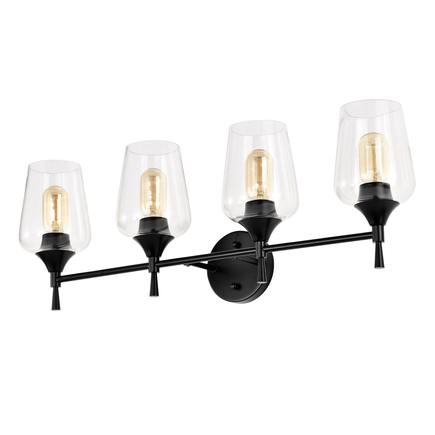 Matte Black 4-Light Modern Vanity Light with Clear Glass Shades