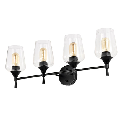 Matte Black 4-Light Modern Vanity Light with Clear Glass Shades