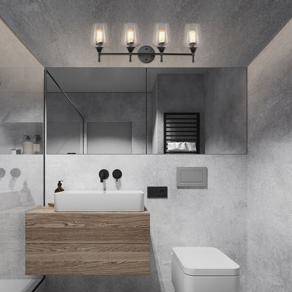 Matte Black 4-Light Modern Vanity Light with Clear Glass Shades