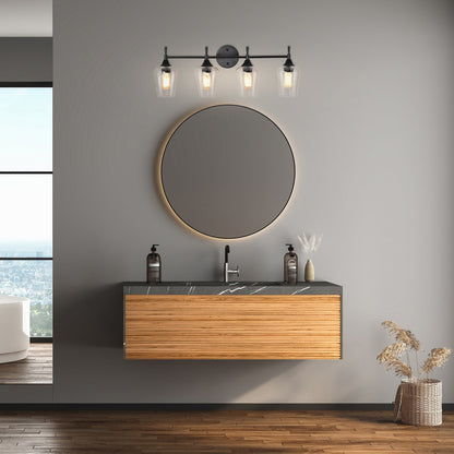 Matte Black 4-Light Modern Vanity Light with Clear Glass Shades