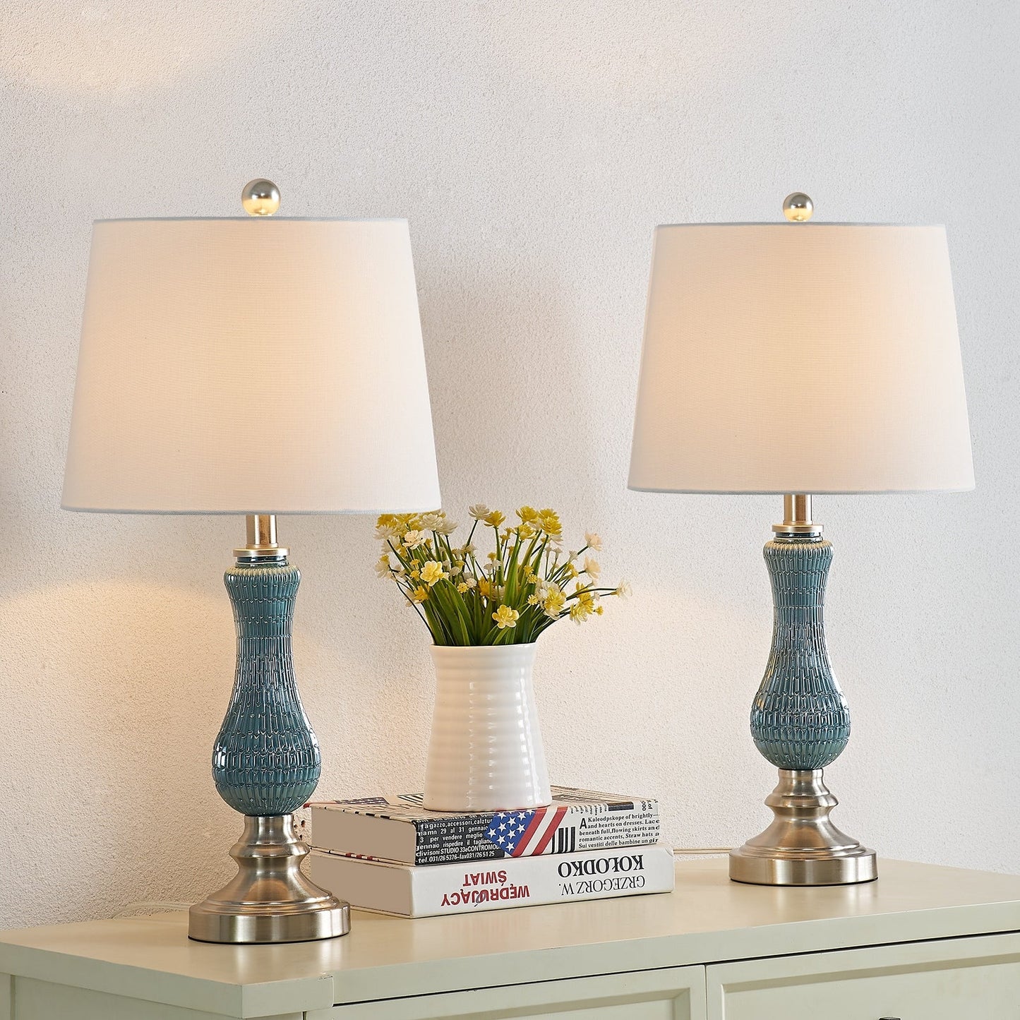 23 Light Blue Glass Table Lamp Set (Set of 2)