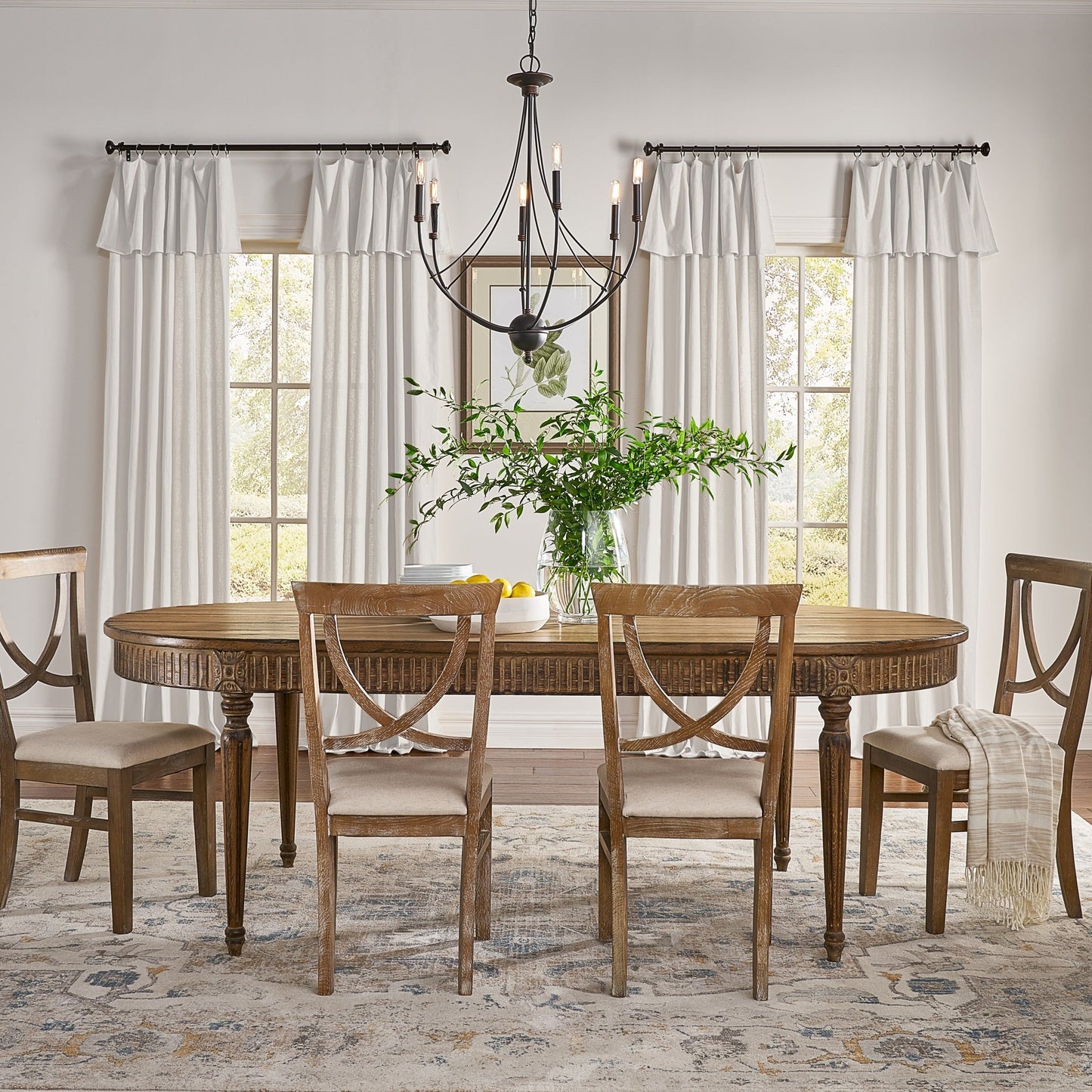 Mercantile Drop Cloth Light Filtering Ring Top Tab Farmhouse Curtain Panel with Valance