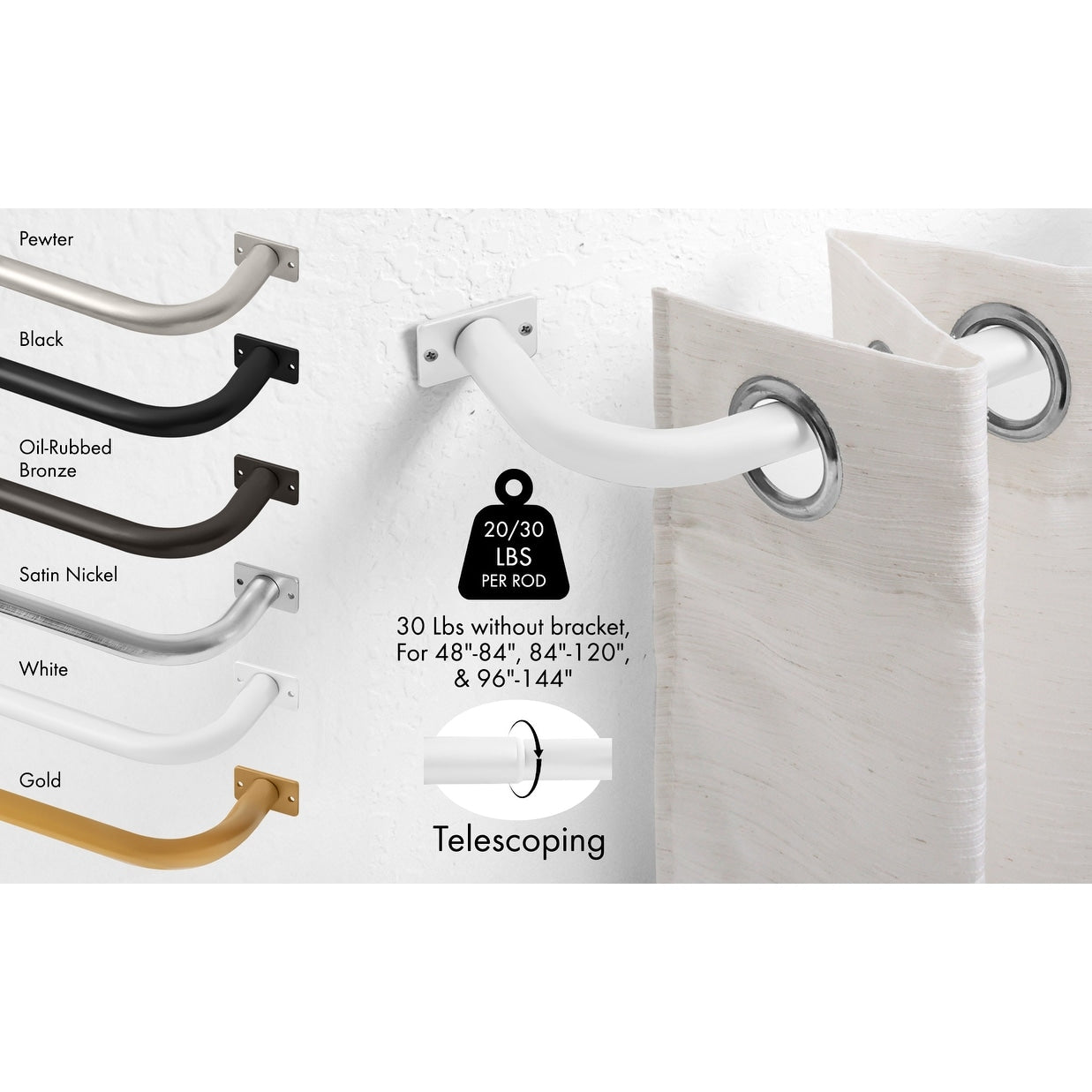 Meriville 1-Inch Diameter Wrap Around Blackout Curtain Rod