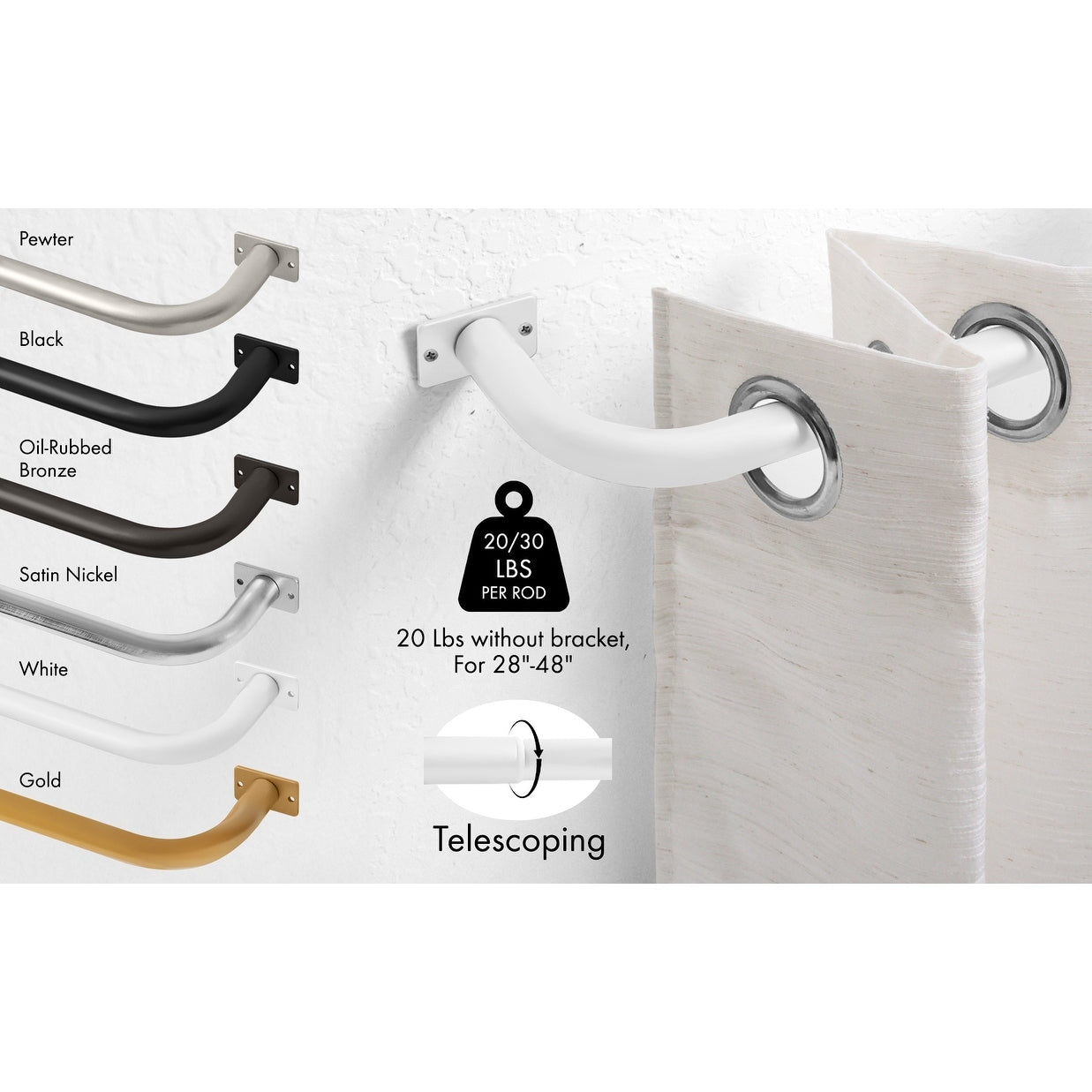 Meriville 1-Inch Diameter Wrap Around Blackout Curtain Rod