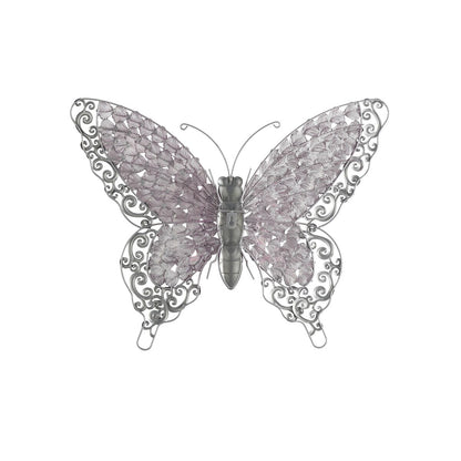 Metal Butterfly Indoor Outdoor Home Wall Decor - Silver, Green, Pink - Roche River Decor