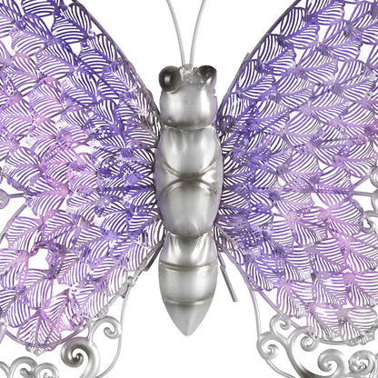 Metal Butterfly Indoor Outdoor Home Wall Decor - Silver, Green, Pink - Roche River Decor