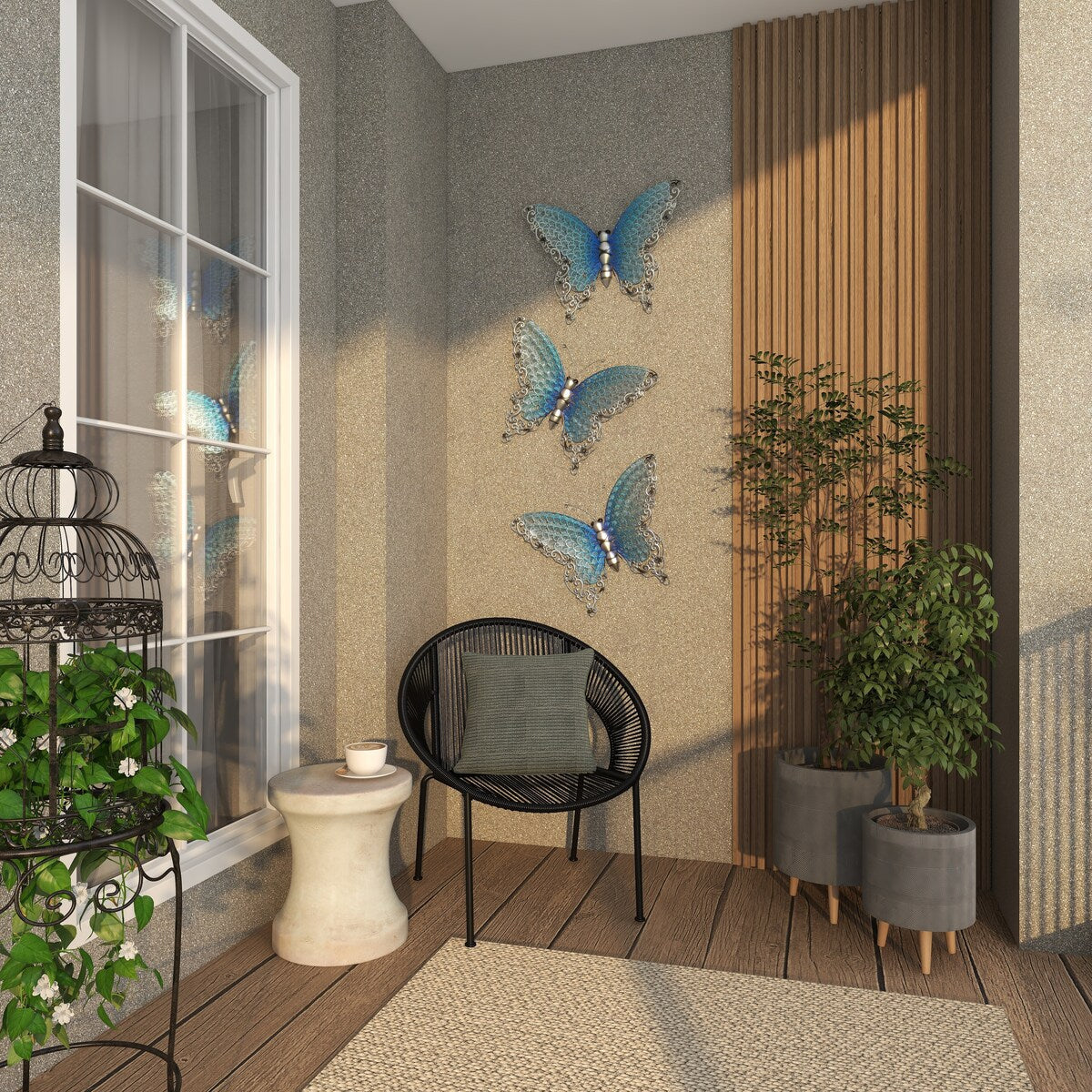 Metal Butterfly Indoor Outdoor Home Wall Decor - Silver, Green, Pink - Roche River Decor