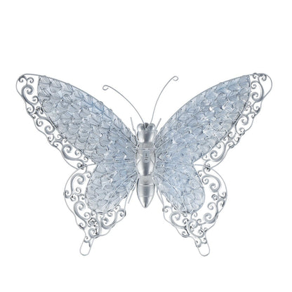 Metal Butterfly Indoor Outdoor Home Wall Decor - Silver, Green, Pink - Roche River Decor