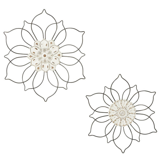 Metal Floral Home Wall Decor - Set of 2 Black - Roche River Decor