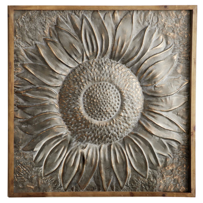 Metal Floral Sunflower Wall Decor with Embossed Details - Gray - Roche River Decor