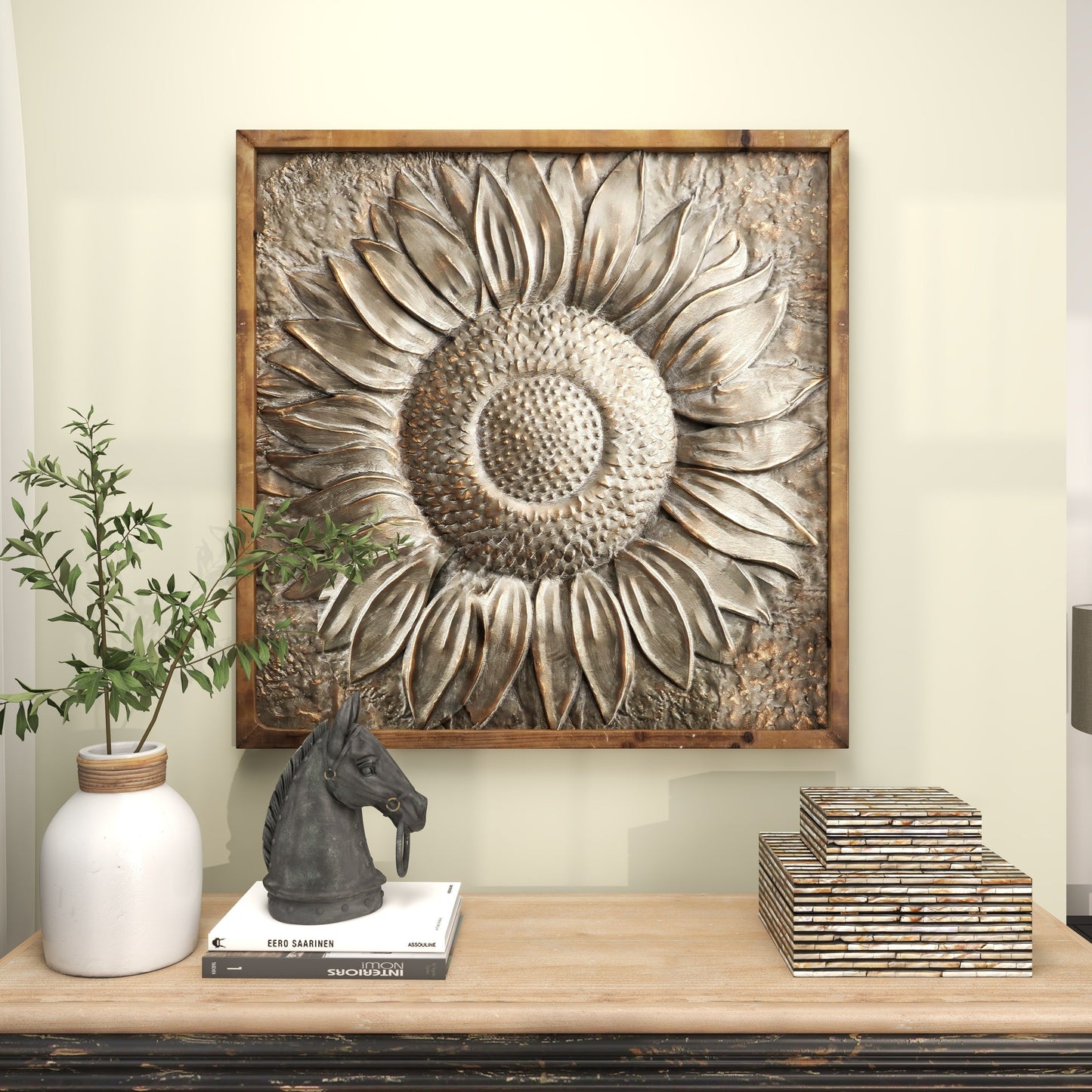 Metal Floral Sunflower Wall Decor with Embossed Details - Gray - Roche River Decor