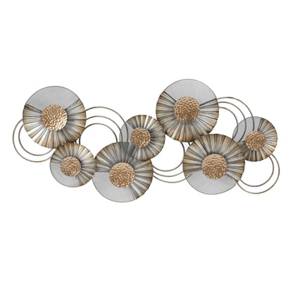 Distressed Grey and Gold Metal Modern Flower Wall Decor