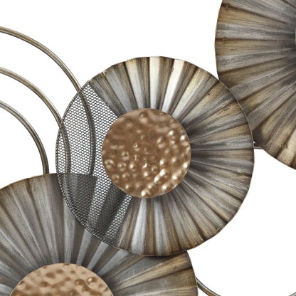 Distressed Grey and Gold Metal Modern Flower Wall Decor