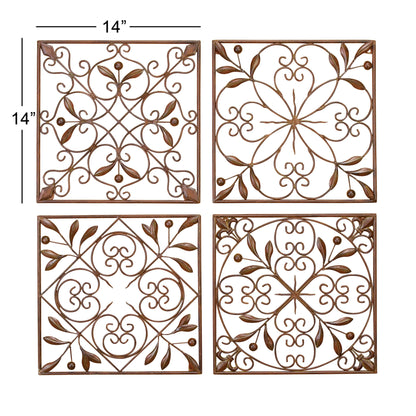 Metal Scroll Wall Decor - Set of 4 Dark Brown - Roche River Decor