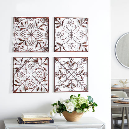 Metal Scroll Wall Decor - Set of 4 Dark Brown - Roche River Decor