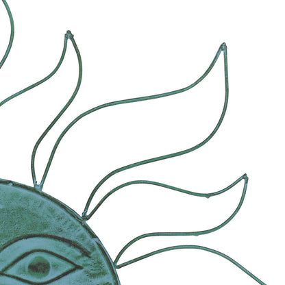 Metal Sun Indoor Outdoor Home Wall Decor with Wire Frame - Teal - Roche River Decor