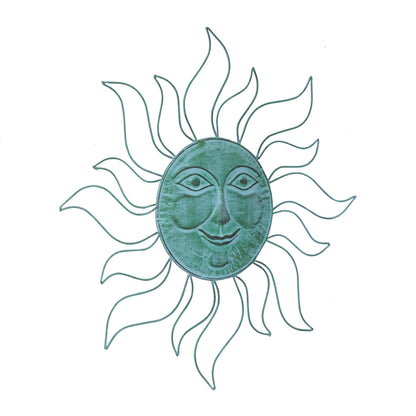 Metal Sun Indoor Outdoor Home Wall Decor with Wire Frame - Teal - Roche River Decor