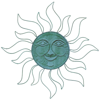 Metal Sun Indoor Outdoor Home Wall Decor with Wire Frame - Teal - Roche River Decor