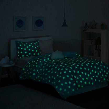 Avery Aqua Glow In The Dark Plush Comforter Set by Intelligent Design Kids