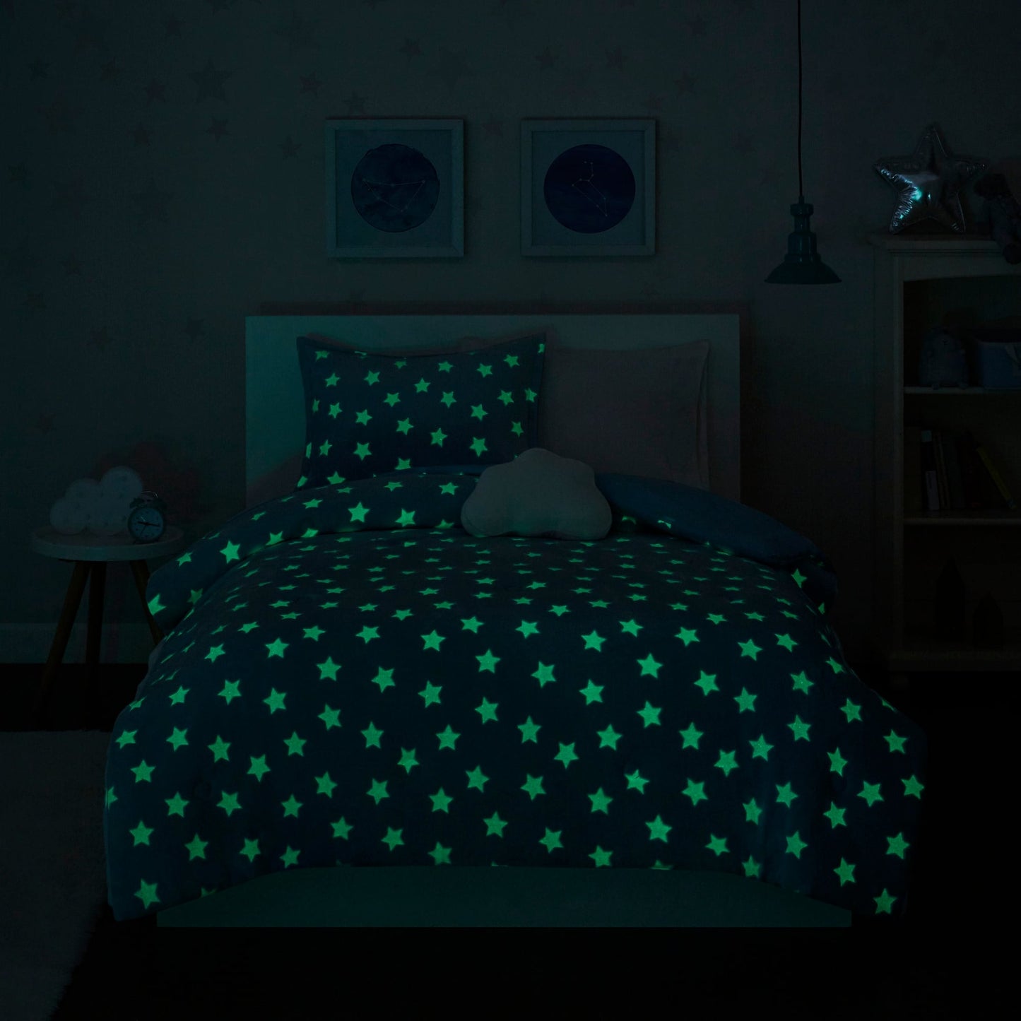 Avery Aqua Glow In The Dark Plush Comforter Set by Intelligent Design Kids