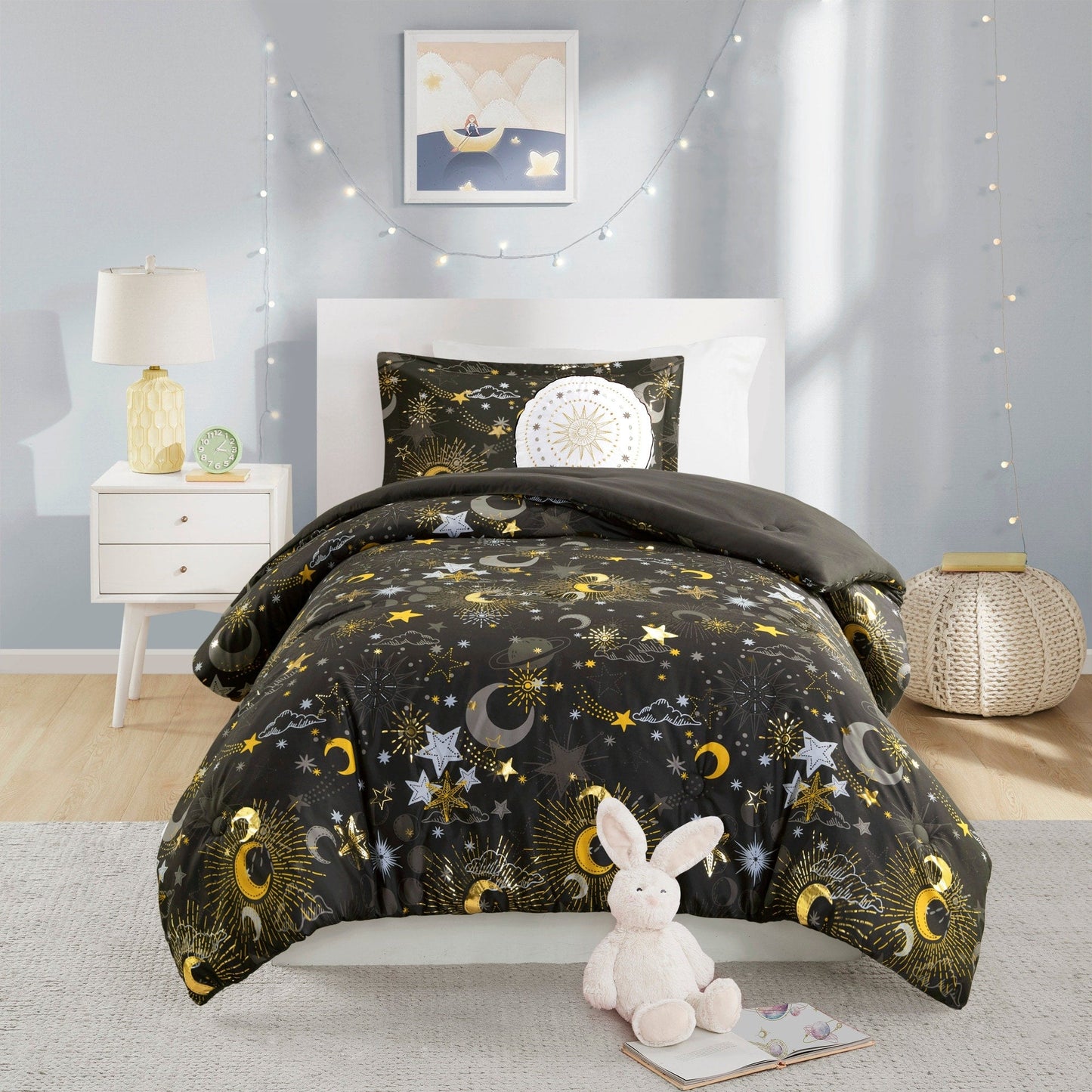 Intelligent Design Kids Ariella Starry Sky Metallic Comforter Set with Throw Pillow