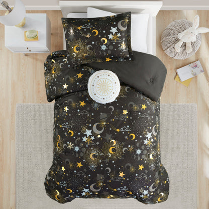 Intelligent Design Kids Ariella Starry Sky Metallic Comforter Set with Throw Pillow
