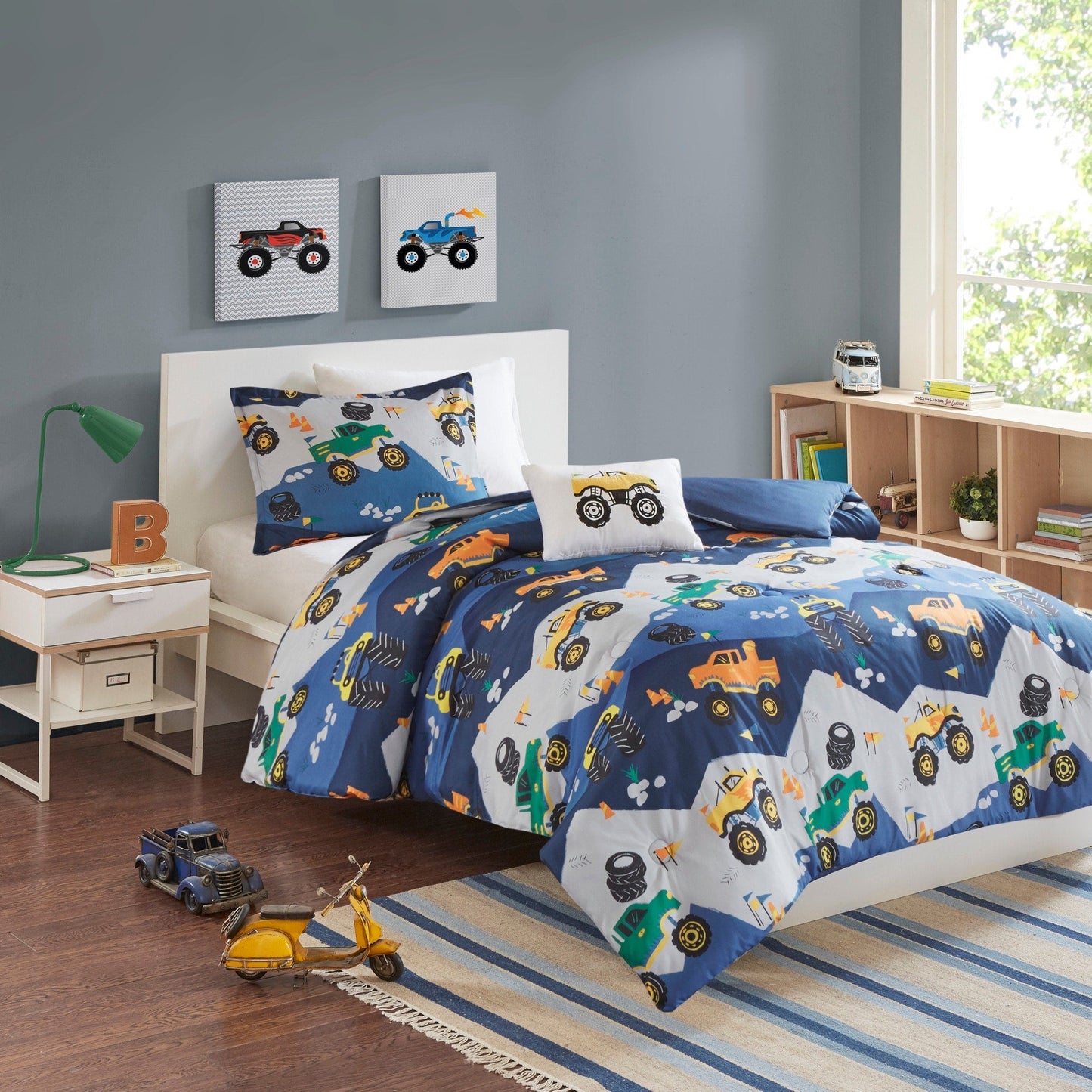 Intelligent Design Kids Gavin Monster Truck Blue Comforter Set