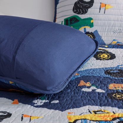 Intelligent Design Kids Gavin Monster Truck Reversible Quilt Set with Throw Pillow