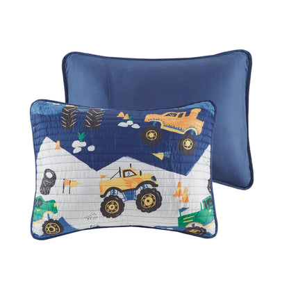 Intelligent Design Kids Gavin Monster Truck Reversible Quilt Set with Throw Pillow