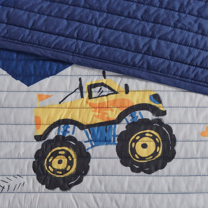 Intelligent Design Kids Gavin Monster Truck Reversible Quilt Set with Throw Pillow