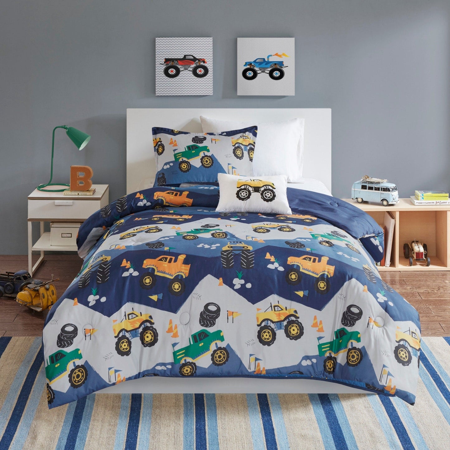 Intelligent Design Kids Gavin Monster Truck Blue Comforter Set