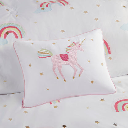 Intelligent Design Kids Mia Rainbow and Metallic Stars Comforter Set with Bed Sheets