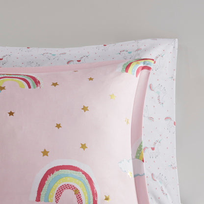 Intelligent Design Kids Mia Rainbow and Metallic Stars Comforter Set with Bed Sheets