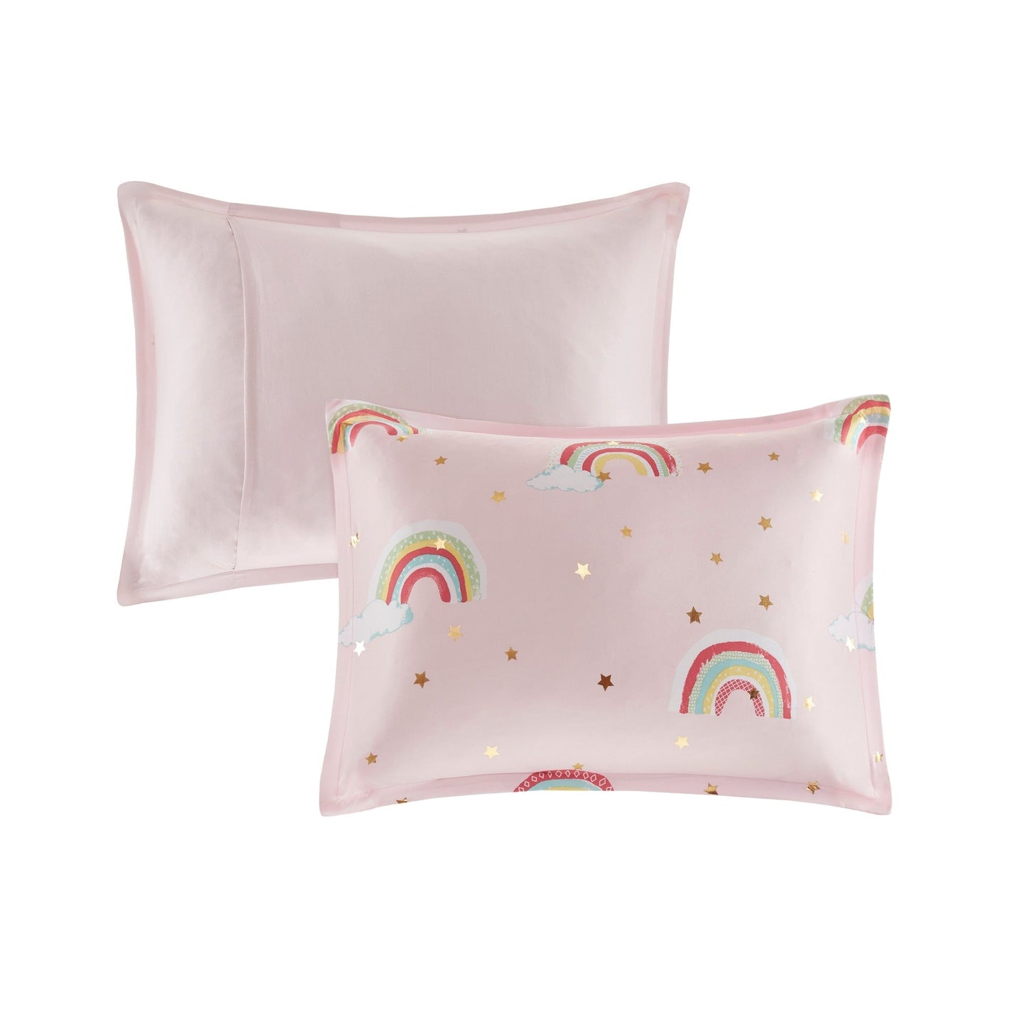 Intelligent Design Kids Mia Rainbow and Metallic Stars Comforter Set with Bed Sheets