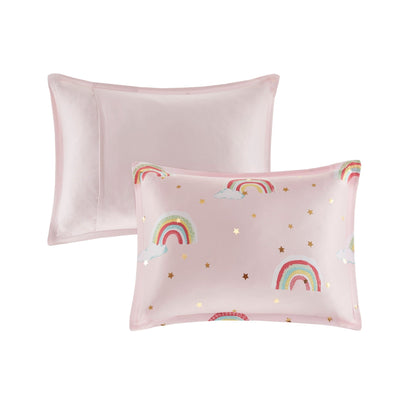 Intelligent Design Kids Mia Rainbow and Metallic Stars Comforter Set with Bed Sheets