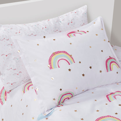 Intelligent Design Kids Mia Rainbow and Metallic Stars Comforter Set with Bed Sheets