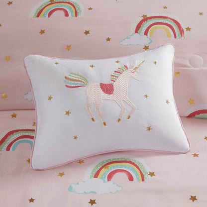 Intelligent Design Kids Mia Rainbow and Metallic Stars Comforter Set with Bed Sheets