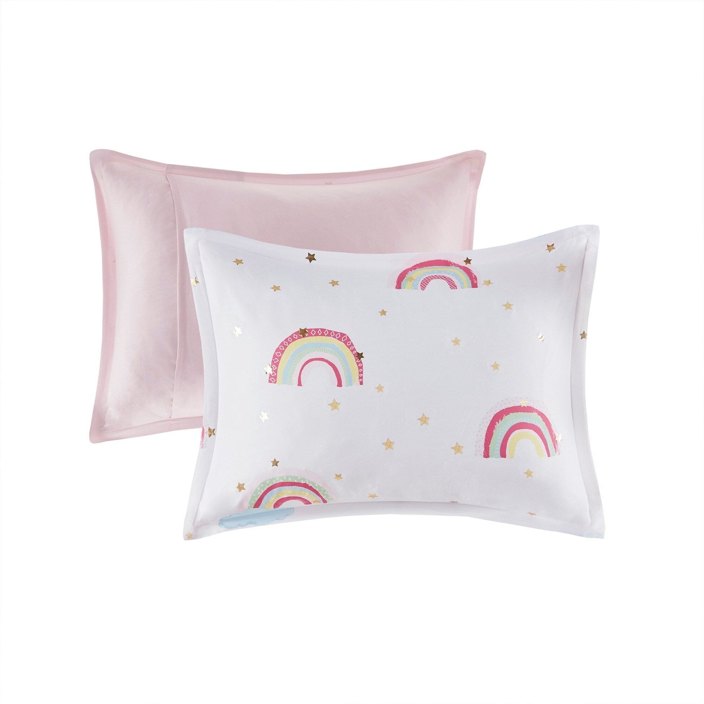 Intelligent Design Kids Mia Rainbow and Metallic Stars Comforter Set with Bed Sheets