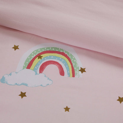 Intelligent Design Kids Mia Rainbow and Metallic Stars Comforter Set with Bed Sheets
